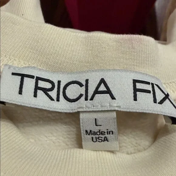NWOT Tricia Fix Exclusive Denim & Kantha Patchwork Crewneck Sweatshirt in Ivory - Picture 7 of 8